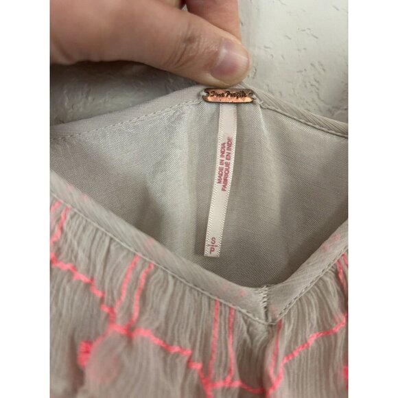 Free People Maxi Dress Hot Pink Beige Embroidered Sz Small - Picture 7 of 8